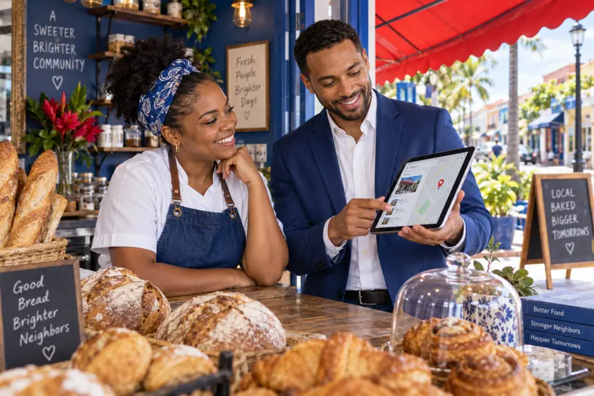 A local business owner reviewing how customers find the business online